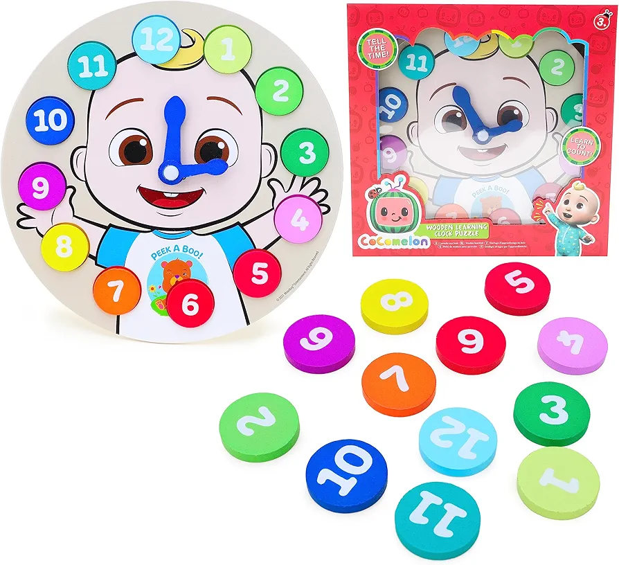 Toyland® Cocomelon Wooden Learning Clock Puzzle - Learn to Tell The Time - Toddler Toys Age 3+