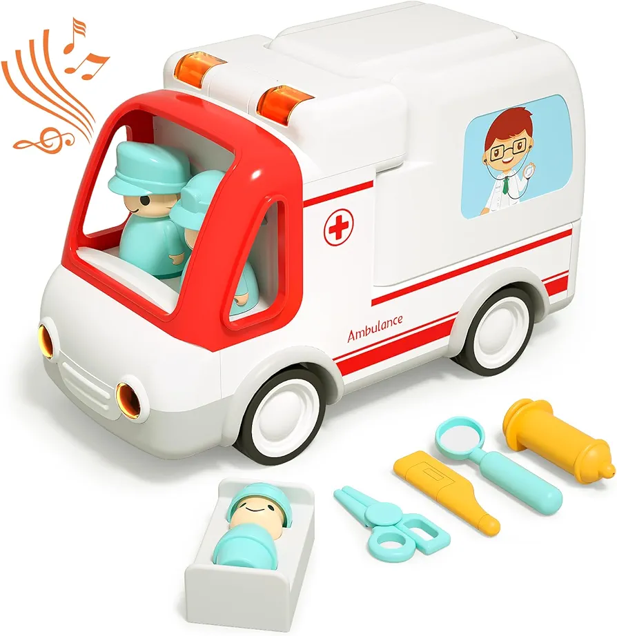 Ambulance Truck Toys for 2 3 4 5 Years Old Toddlers Boys Girls, Cars Toys with Sound and Light, Early Learning Toy, Doctor Kit for Kids, Christmas Birthday Gifts