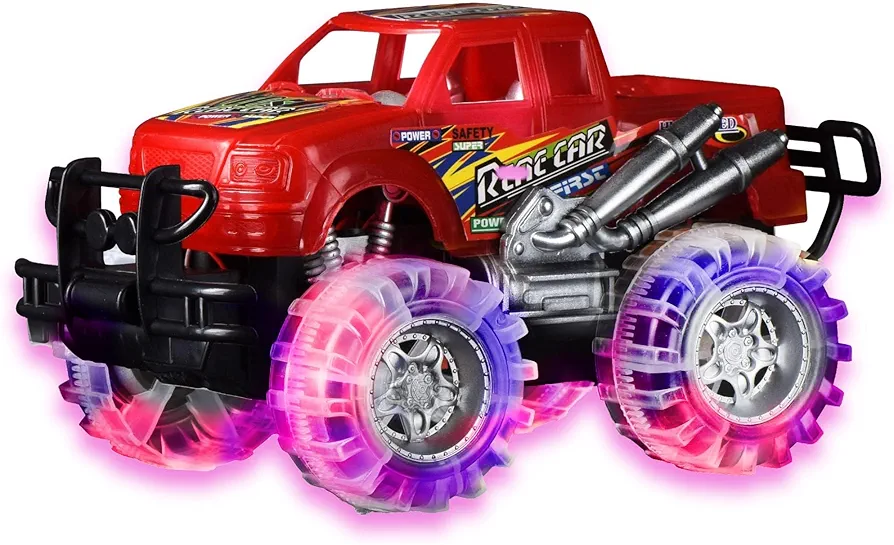 Playo Monster Trucks for Boys - Car Toys for Boys & Girls - Light up Toys for Kids - 6" Truck with Flashing LED Tires - Toy Cars for 3 Year Old boy + - Push n Go Childrens Birthday Gift (Red)