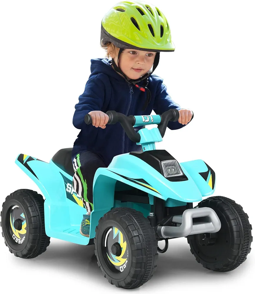 OLAKIDS Kids Ride On ATV, 6V Motorized Quad Toy Car for Toddlers, 4 Wheeler Battery Powered Electric Vehicle for Boys Girls with Forward/Reverse Switch, Anti-Slip Wheels (Aqua)