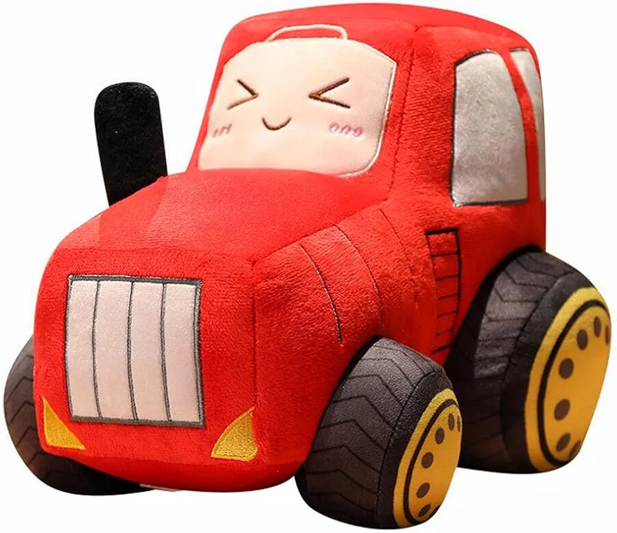 XIYUAN Car Plush Tractor Stuffed Cushion Truck Toy Super Cute Car Plush Pillow - Soft Plush Toy for Little Boys, Girls, Babies and Toddlers - Great Gift (Red)