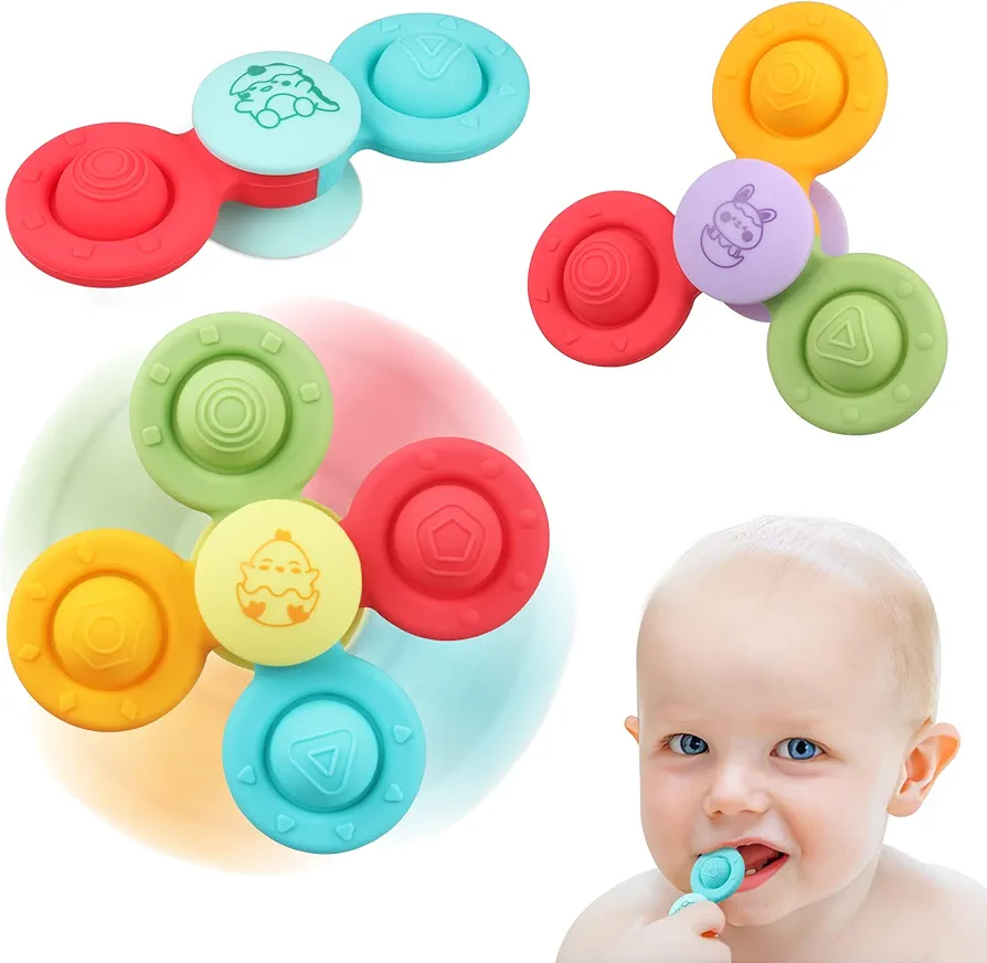 Suction Cup Spinner Toys - Baby Montessori Sensory Educational Learning Toy - Infant Bath Travel Activities Fidget Toy - Toddler Newborn Gifts for 6 9 12 18 Months 1 2 3 One Two Year Old Boys Girls