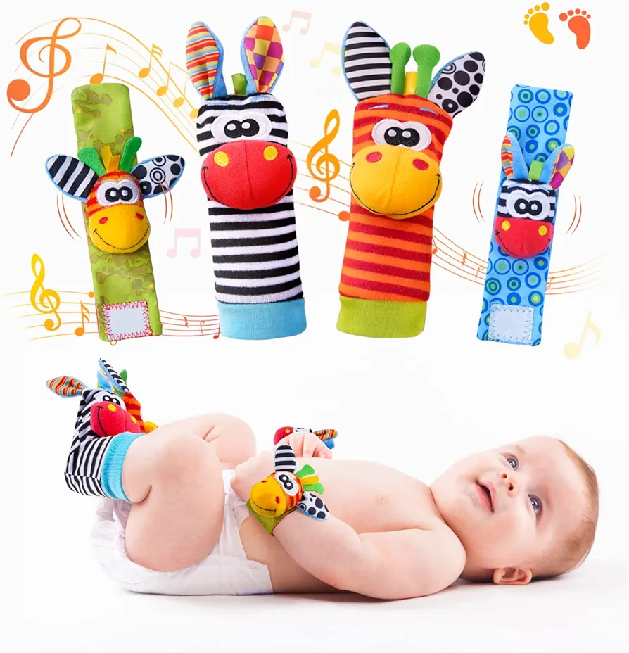 Koty Baby Wrist Rattles Foot Finder Toys Set, Toddler Rattle Sock, Arm Hand Bracelet, Feet Leg Ankle Socks, Gift for Newborn Infant Babies Boy Girl Bebe(Origin Donkey)