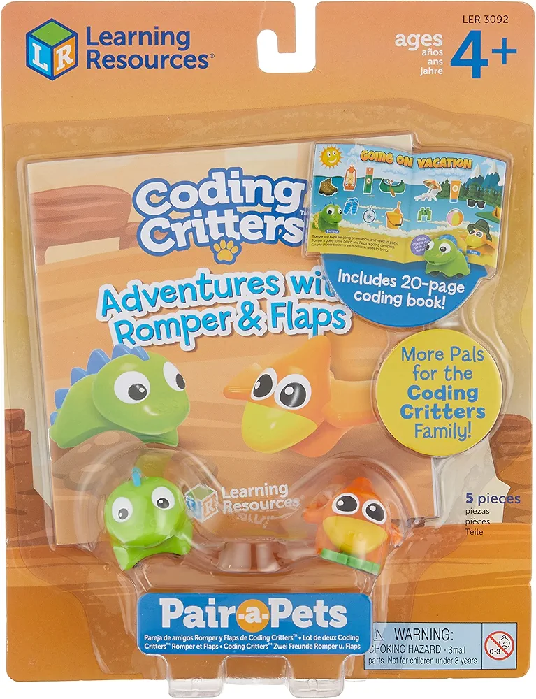 Learning Resources Coding Critters Pair-A-Pets Dinos Romper & Flaps, Screen-Free Early Coding Toy For Kids, Interactive STEM Coding Pet, Kids Dinosaur Toy, 5 pieces, Ages 4+