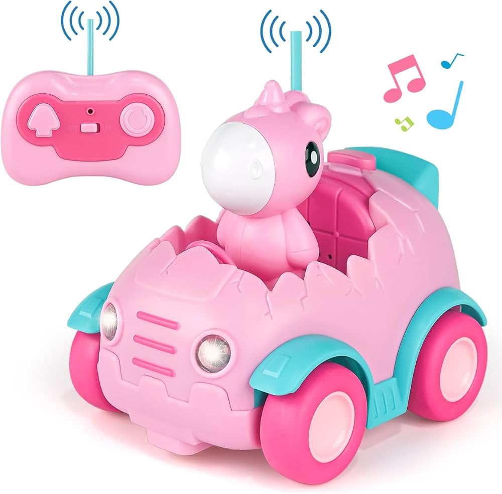 Nueplay Remote Control Car for Toddler Age 2 3 4 5, Electric RC Car Toys with Light & Music, Toddler Toys, Race Car Vehicles, Horse Figures Truck, Christmas Birthday Gift for Baby Girls, Pink