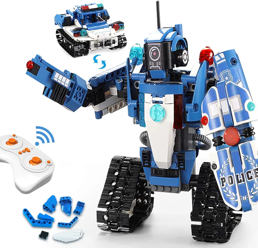 VERTOY Robot Building Kit for Kids 6-12, STEM Remote Control Policeman and Police Car Toys for Boys, Best Birthday Gift for 6 7 8 9 10 11 12-14 Years Old, 556PCS