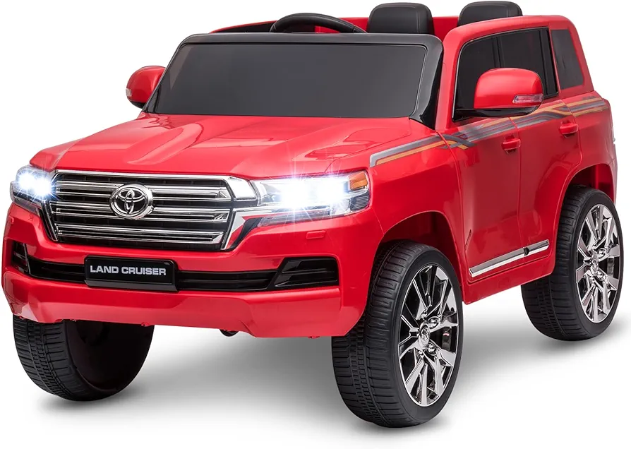 12V Kids Ride On Truck Car, Licensed Toyota Land Cruiser Battery Powered Electric Vehicle with Parent Remote Control, 3 Speeds, Music, Horn, LED Lights, Ride on Toys for Kids, Red