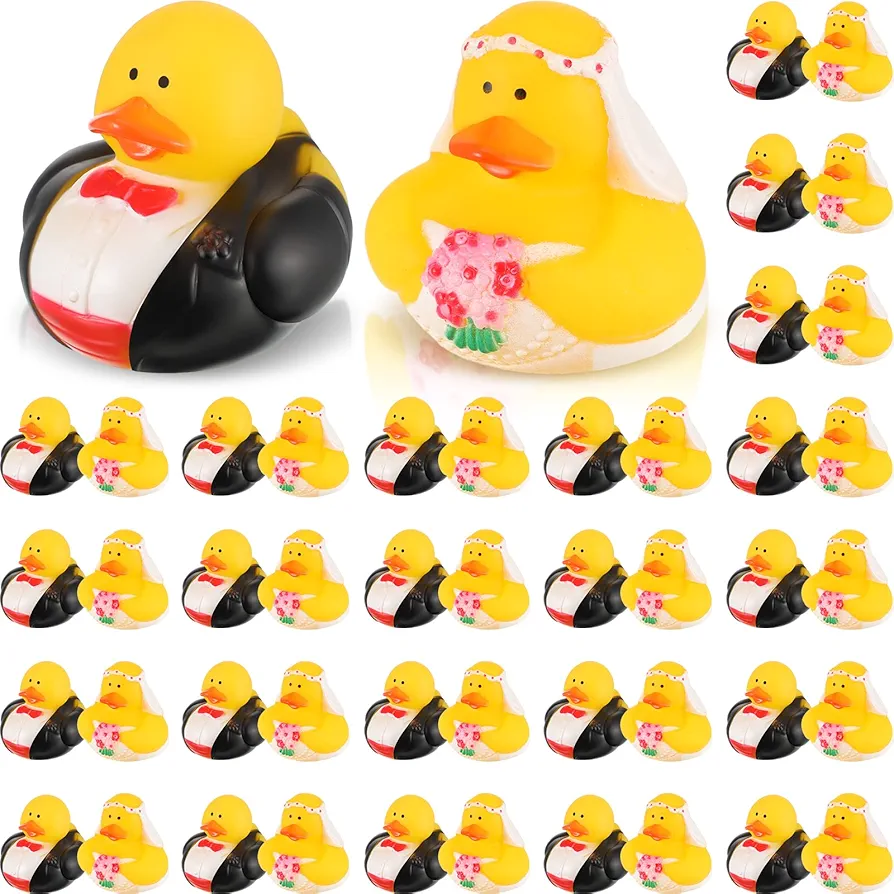 Jerify 48 Pcs Wedding Rubber Ducks 2 Inch Bride Groom Duckies Marriage Rubber Ducks Bulk Ducky Small Ducks for Wedding Ceremony Baby Bridal Shower Gift Souvenir with Storage Bag