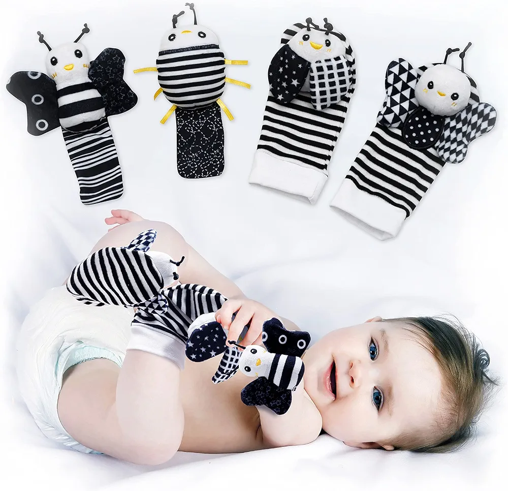 BABY K Baby Rattle Socks & Wrist Toys (Set E) - Newborn Toys for Baby Boy or Girl - Brain Development Infant Toys - Hand and Foot Rattles Suitable for 0-6, 6-12 Months Babies - Newborn Christmas Gifts