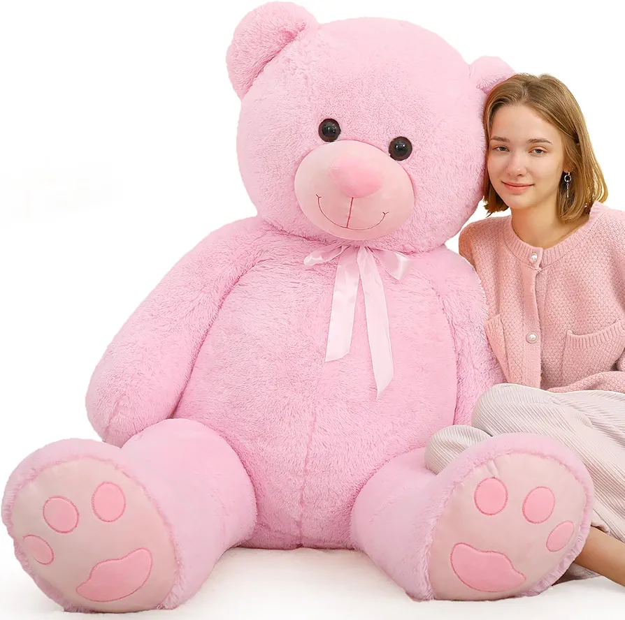 Tezituor Giant Teddy Bear 5 Feet Tall - Pink Life Size Teddy Bear Stuffed Animals 59" - Fluffy Huge Teddy Bear with Footprints - Valentines Day Gift for Girlfriend