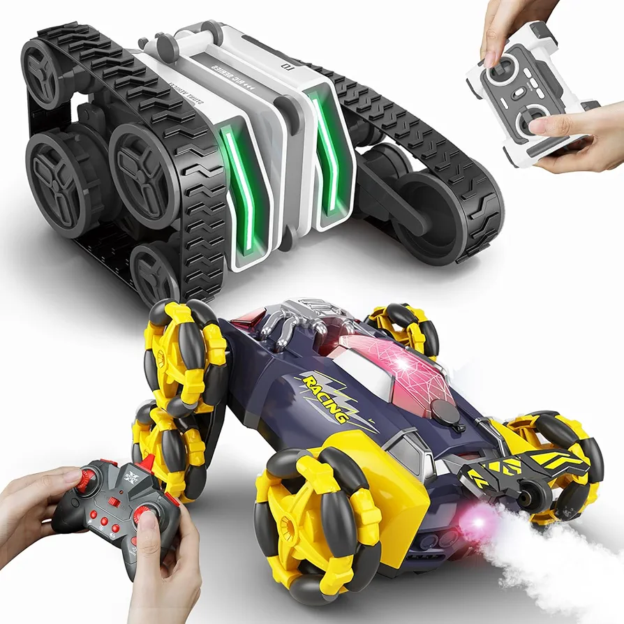 RC Cars, 2WD Tracked Remote control Car and 6WD Rc Drift Car with Light Spray Sound Effect Gift Prensent Kids Toys for Boys 4-6 Girl Birthday Chirstams Party Xmas