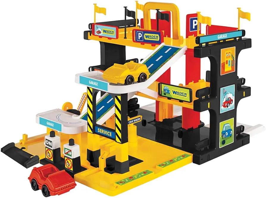 Wader 50460 Play Tracks Garage on Three Levels with Lift, Service Area and Two Vehicles, from 3 Years, Multicoloured, Standard