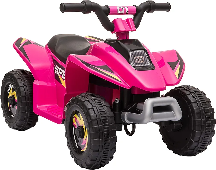 Aosom 6V Kids ATV 4-Wheeler Ride on Car, Electric Motorized Quad Battery Powered Vehicle with Forward/Reverse Switch for 18-36 Months Old Toddlers, Pink