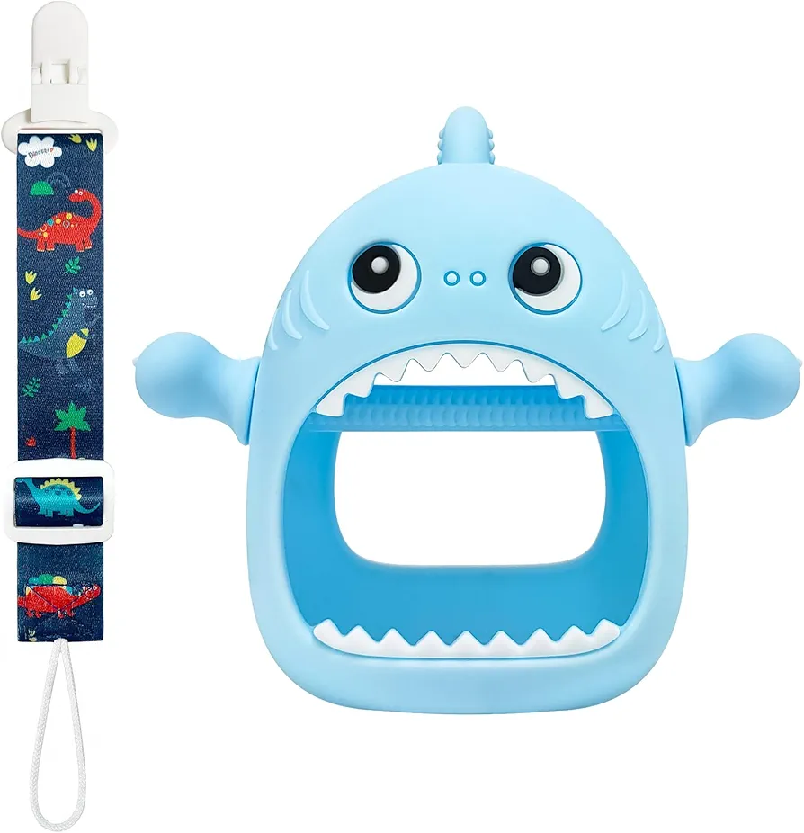 Kpblis Shark Silicone Baby Teether Toy for Babies 0-6 Month, Never Drop Baby Teething Toys for 6 to 12 Months, Infants Hand Teether pacifiers, Baby Chew Toys for Sucking Needs - Light Blue