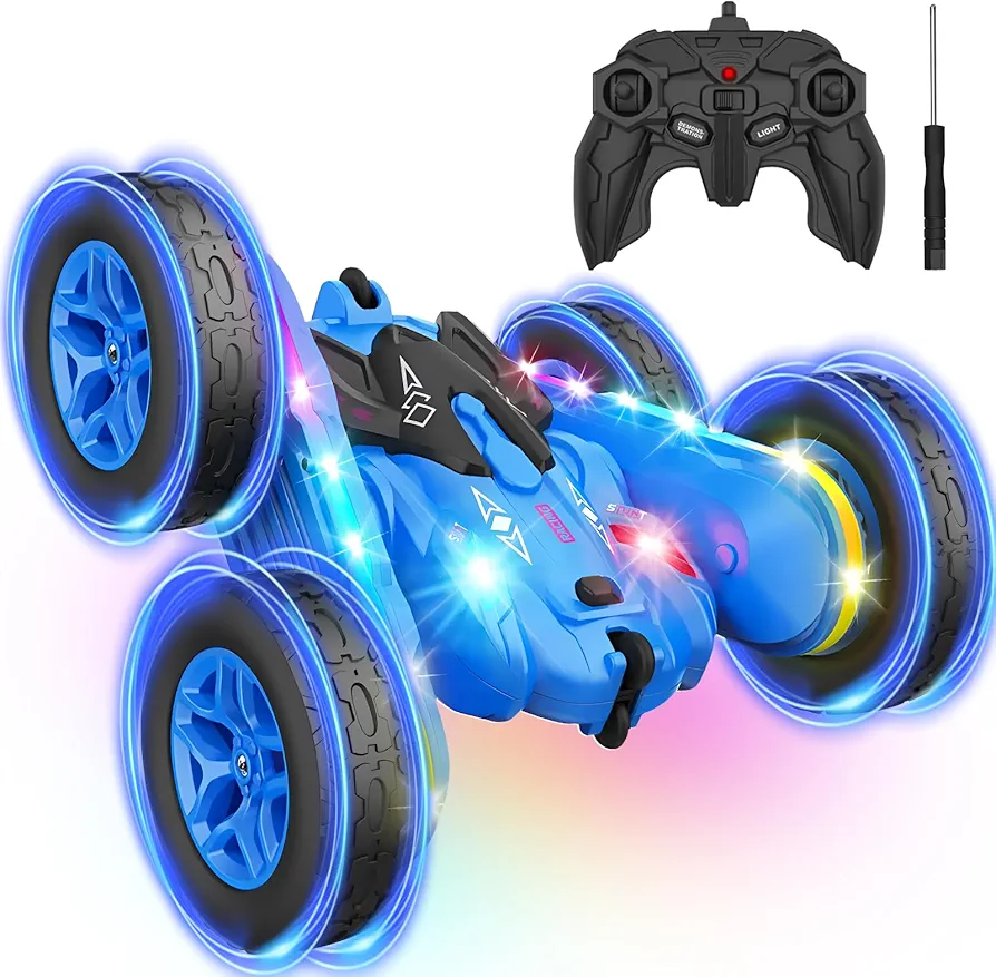 Mesen Remote Control Car Stunt RC Cars, 2.4Ghz Double Sided 360° Rotating RC Crawler with Headlights, 4WD Off Road Drift RC Race Car Toy for Ages 4-6 Kids Toy for Boys Girls Birthday Gift