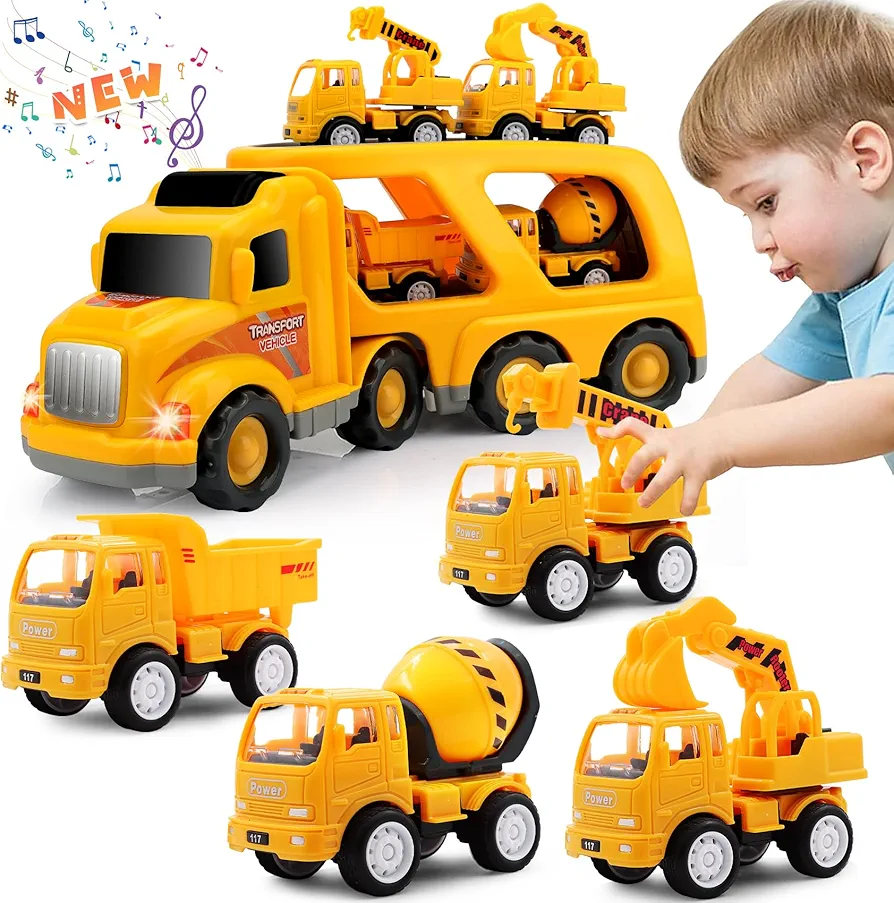 Construction Truck Toddler Toys Car: Toys for 2 3 4 Year Old Boy 5 in 1 Carrier Toys for Kids age 2-3 2-4 3-5 | 18 Months 2 Year Old Boy Christmas Birthday Gifts