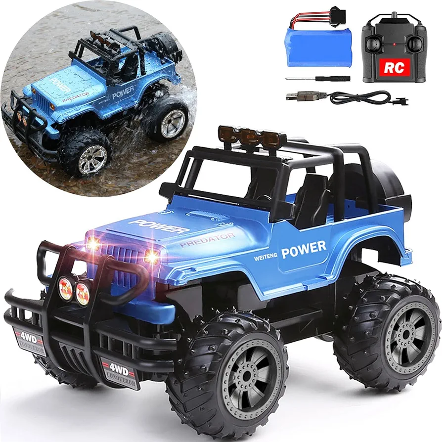 Remote Control Monster Truck for Boys, 1/16 Off Road RC Truck Crawler High Speed RC Pickup SUV with Headlights Rechargeable RC Car for Kids