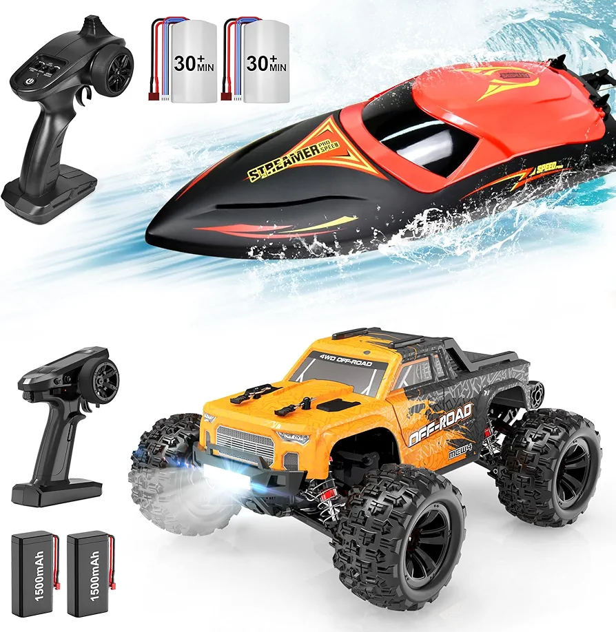 Hosim Brushless RC Boat, 1:16 Brushless RC Car 52+KMH High Speed 4X4 All Terrains Waterproof Off Road Hobby Grade Large Fast Racing Buggy Toy Gift Monster Trucks for Boys Kids