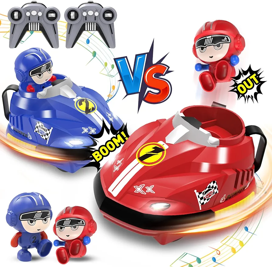 Dwi Dowellin 2 Pack Remote Control Cars, RC Cartoon Bumper Car Toys for Kids, with Light&Music&Sound Race Cars for 2 Player Racing Together, Christmas Birthday Gift for Toddler Boys Girls 3+ Year Old