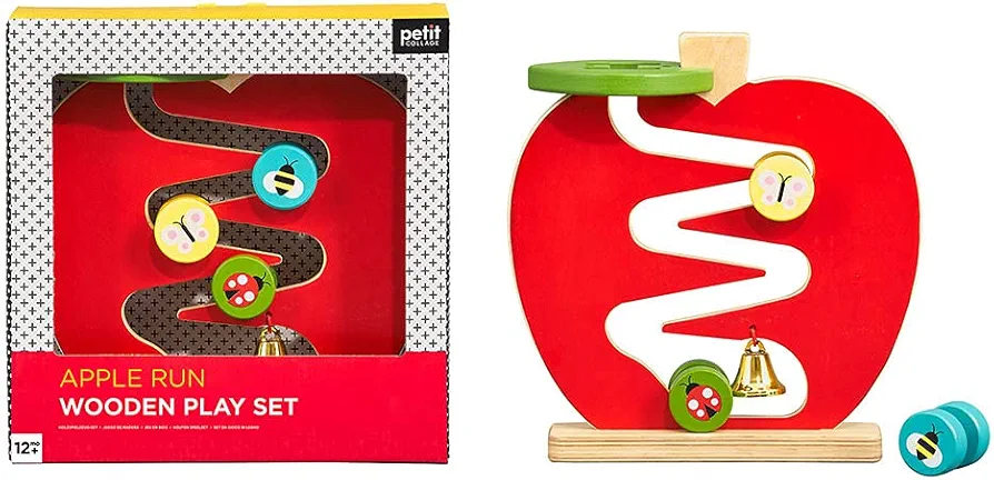 Petit Collage Wooden Apple Racer Toddler Toy, Activity Toys Designed with Safe Materials – Wooden Toy for Babies and Toddlers 12 Months and Older, Builds Hand-Eye Coordination