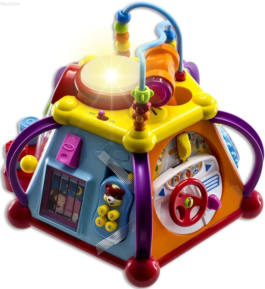 Wolvolk Educational Baby Activity Cube - A Journey of Discovery and Fun with The Activity Cube for Toddlers 1-3, Learning New Skills with Lights and Sounds