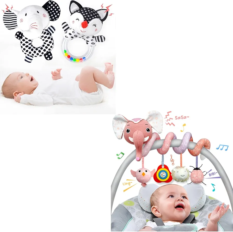 XIXILAND Car Seat Toys Newborn Toys Musical Stroller Toys & Black and White Baby Toys 0-3 Months Baby Rattles 0-6 Months, Infant Toys 0-6 Months Crib Toys for 0 3 6 9 12 Months Girls Boys