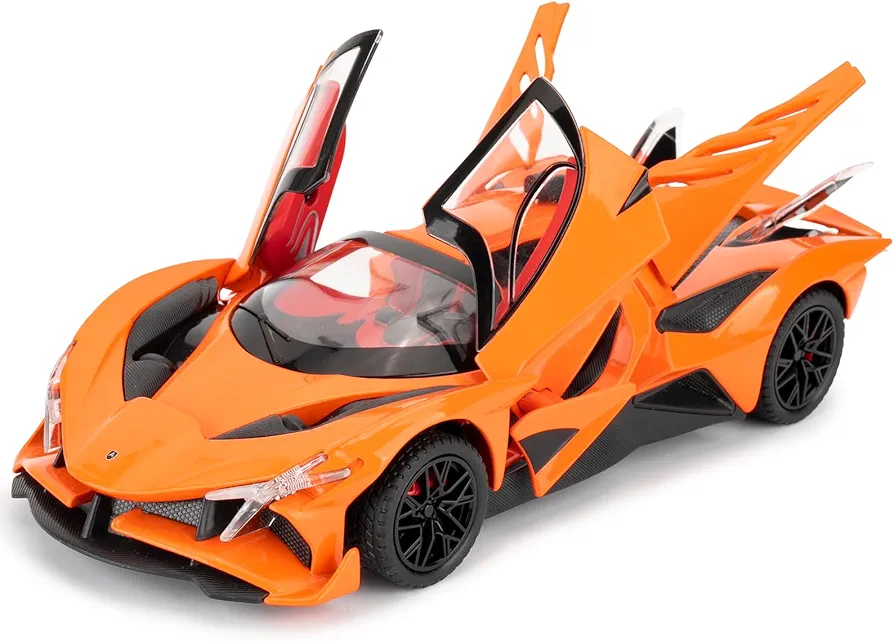 1/24 Apollo evo Alloy Model Car, Toy Car with Pull Back Function, Toy Car with Sound and Bright Lights, Suitable Collectible Model Toys, Gifts for Boys and Girls (Orange)