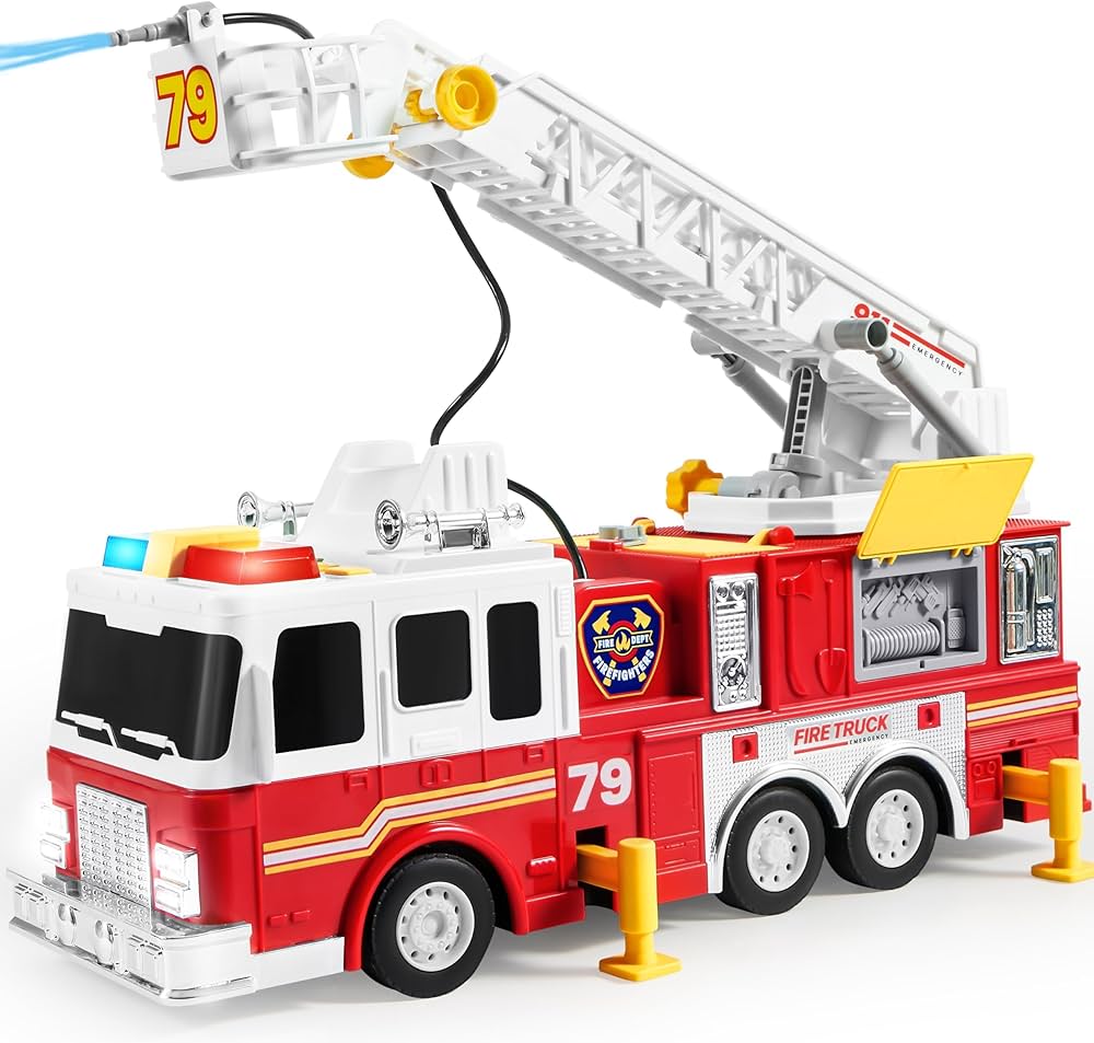 JOYIN Extra Large 33-inch Ladder Fire Truck Toy for Kids 3+ - Lights, Sirens, Hose, Pump