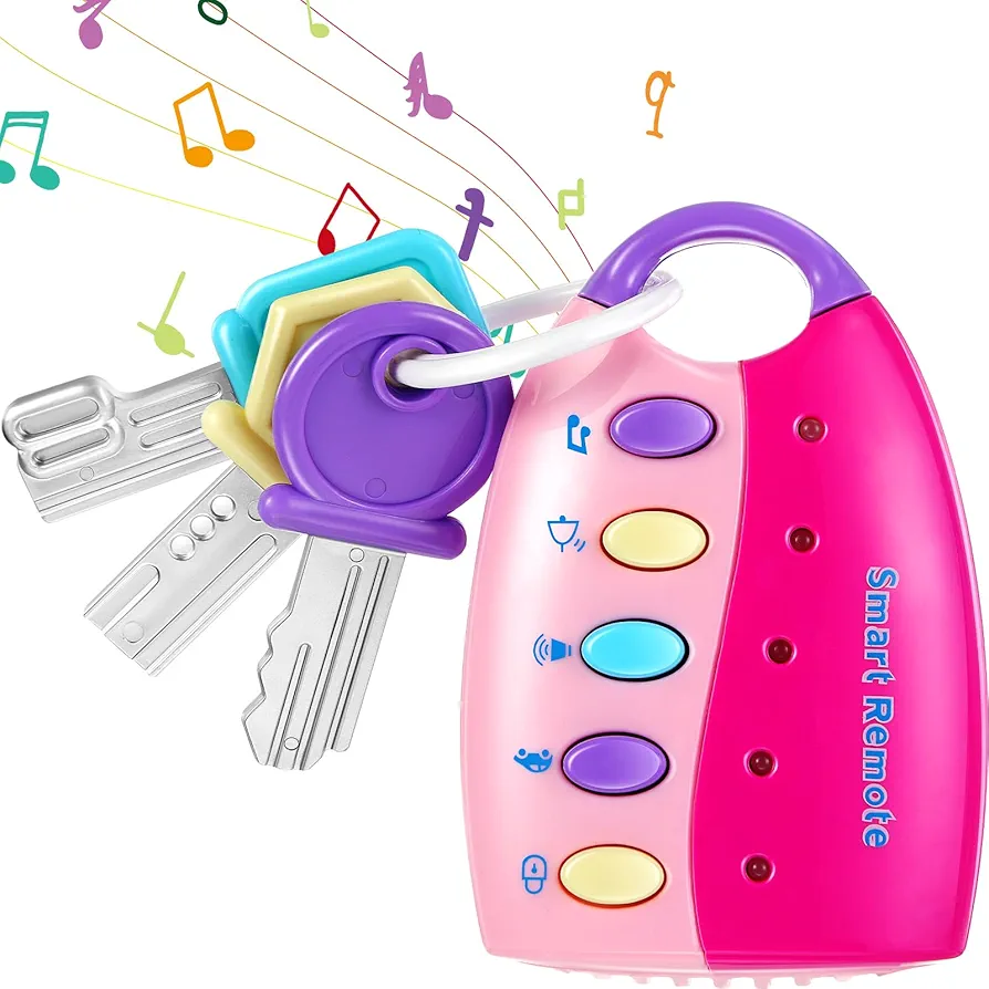 Skylety Musical Smart Remote Key Toy Fake Car Toy Keys with Sound and Lights Fun and Educational Key Toys for Travel Play (Pink)