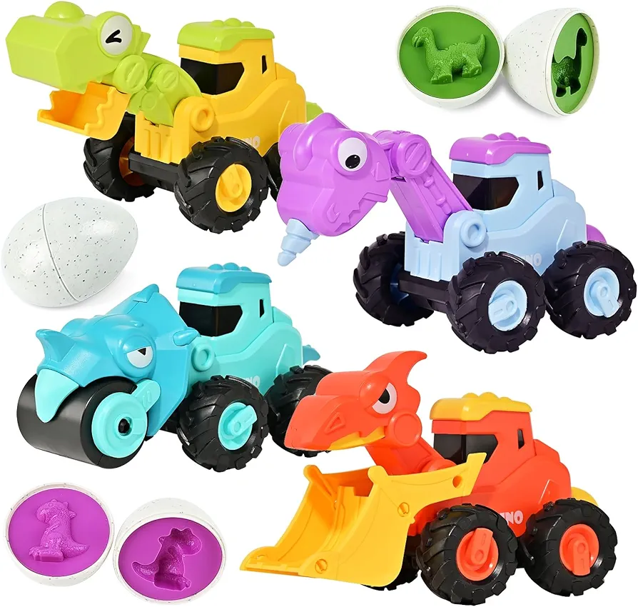 Press and Go Car Toys for Toddlers 1-3, Baby Dinosaur Truck & Dinosaur Eggs, Infant Play Vehicle Set Push Go Friction Car Toys for 1 2 3 Year Old Boys Girls Birthday Gifts