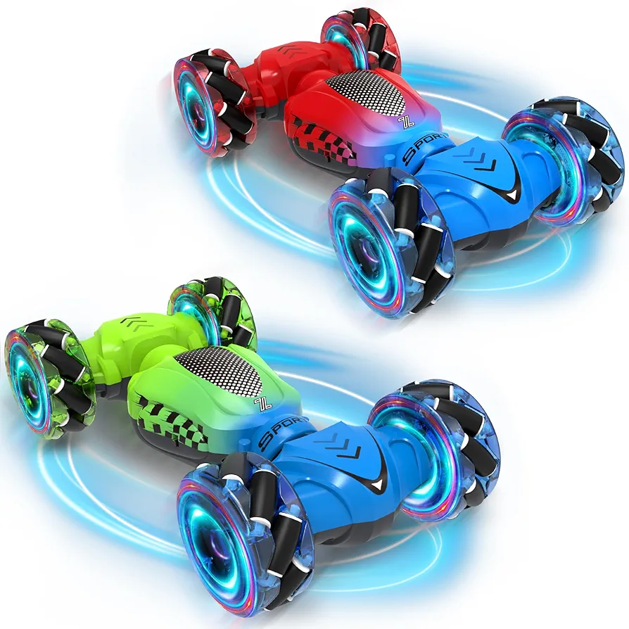 Gesture Sensing RC Stunt Cars Bundle, Remote Control Car Toys 6-12 Year Old Boys Girls Best Birthday Gifts 360° Double Sided Rotating 4WD Remote Hand Controlled Transform Drift Car with Lights