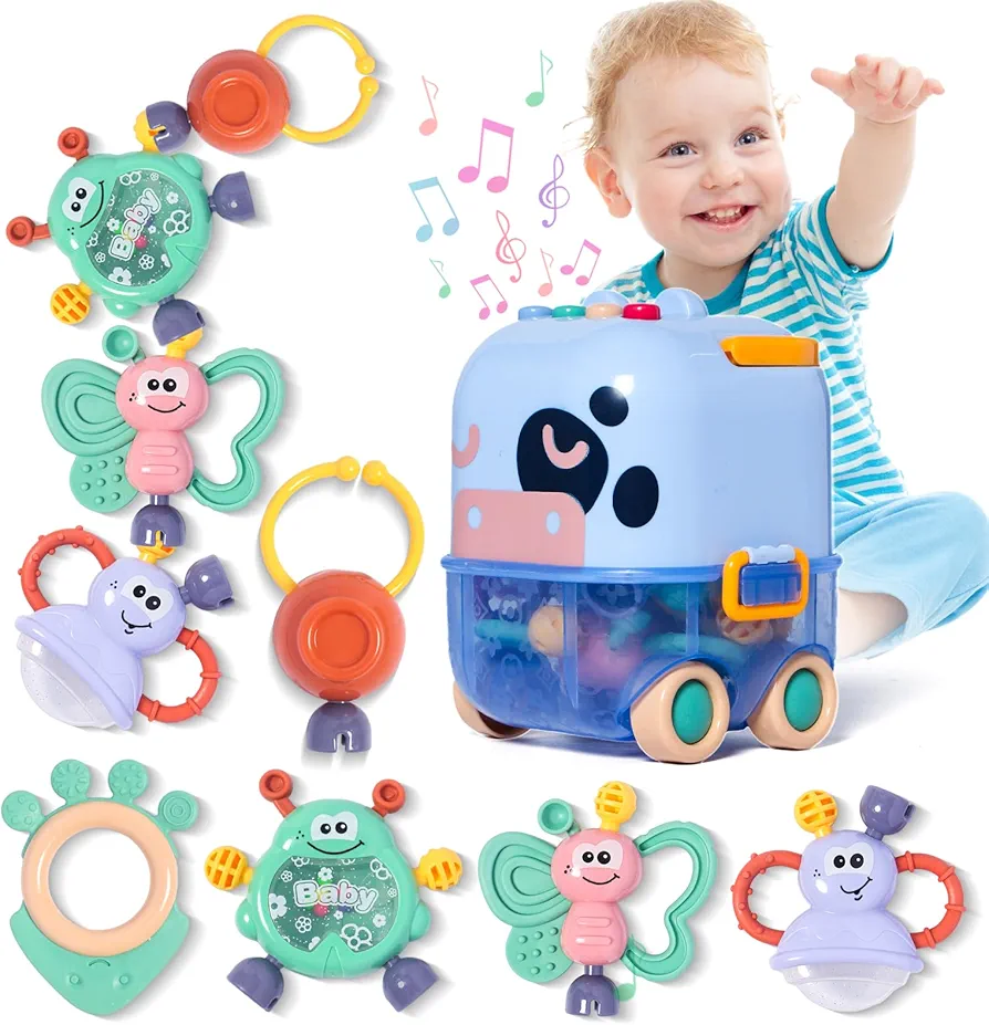 Baby Rattle, Infant Rattles Toys for Babies 0-6 Months Teething, Baby Rattle Toys 0-6 Months, Baby Rattles Toy Set with Music, Newborn Boy Girl Rattles Toys for 0-3-6-12 Months(5 PCS)