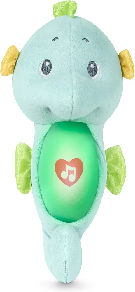 Fisher-Price Baby Toy Smart Seahorse, Blue Plush Portable Sound Machine with Music & Lights for Developmental Play Newborns Ages 0+ Months