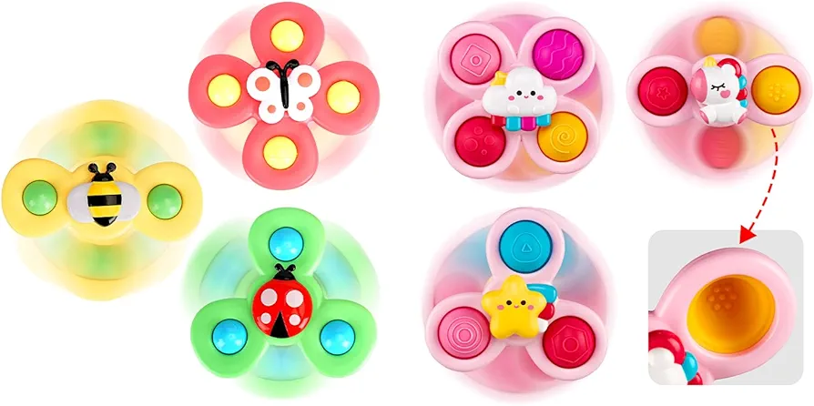 ALASOU 6 PCS Suction Cup Spinner Toys(3 Farm+3 Unicorn) for Infant and Toddlers