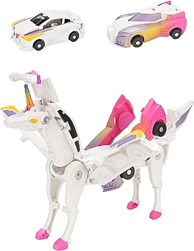 Ultimate Transforming Unicorn Car Toy - Collision to Magical Unicorns!2Pcs Transforming Car-Robot for Kids, Automatic Deformation of Magnetic Connections. Suitable for Boys and Girls Birthday