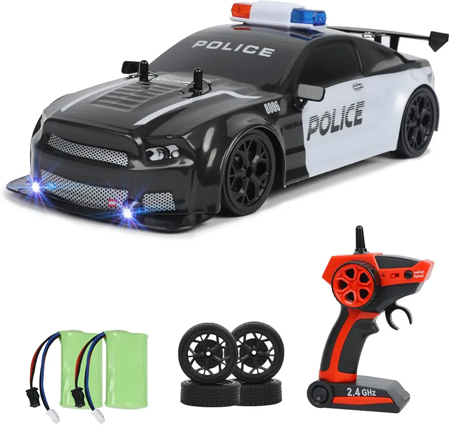 RC Drift Police Car, 1:14 Remote Control Police Car 4WD Drift GT RC Cars Vehicle High Speed Racing RC Drifting Car Gifts Toy for Boys Kids