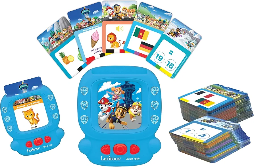 LEXiBOOK, Paw Patrol, Bilingual Interactive Card Reader, Audio Toy to Learn English and Spanish, 150 Double-Sided Educational Cards, Educational Quiz & flashcard Machine, Blue/red, JCR10PAi2