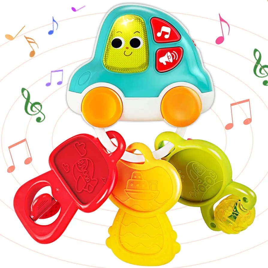 Baby Toys 9-12 Months Baby Musical Toys Rattle Infant Toy for Toddler My First Car Keychain Light up Teething Toy for Baby Keys Baby Interactive Pretend Play Toy Kids Tactile Sensory Toy Gift for Baby