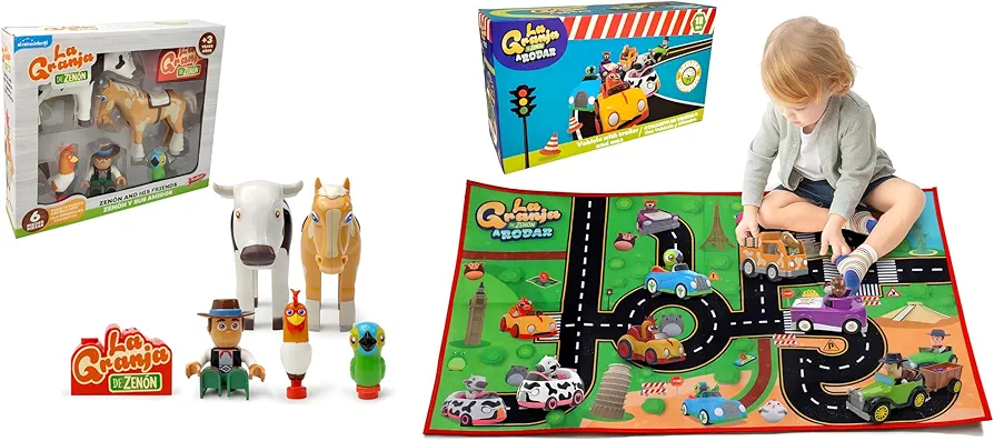 TOYMAKER La Granja de Zenon Bartolito Vaca Lola Farm Animal Dolls Toys for Ages 2-4 Building Block Figures Set and Kids car Bartolito La Vaca Lola Baby Car Toys Friction Powered Cars