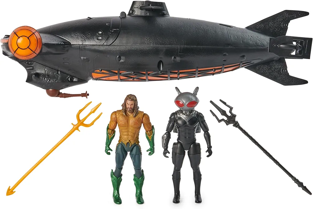 DC Comics, Aquaman vs Black Manta Battle Set, 4-inch Action Figures, Manta Sub with Lights & Sounds, Collectible Superhero Kids Toys for Boys & Girls