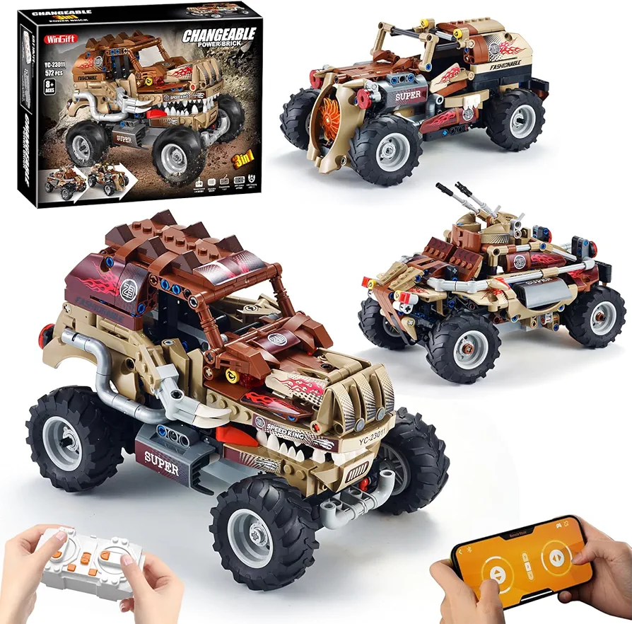 572 Piece STEM Building Toys - 3 in 1 Remote & APP Controlled Building Set/Race Car Building Toy/Mech Dinosaur Truck Roader Car Building Blocks Kit,STEM Toys for Boys Girls Age 8-14