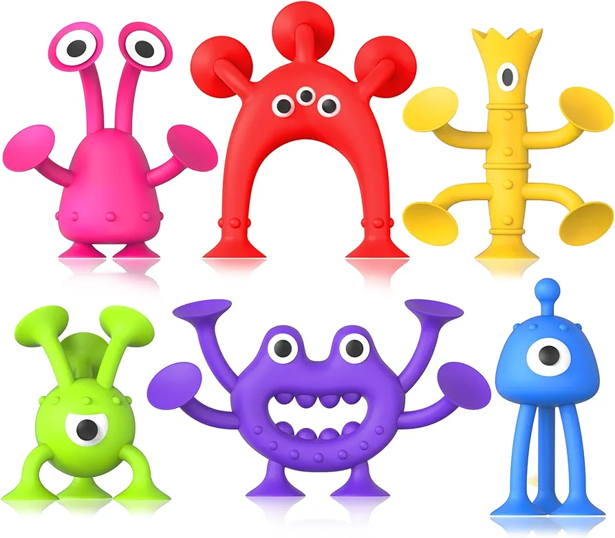 24 Pack Baby Bath Toys Suction Toy - 6PCS Alien Suction Toys and 18PCS Robot Suction Toys