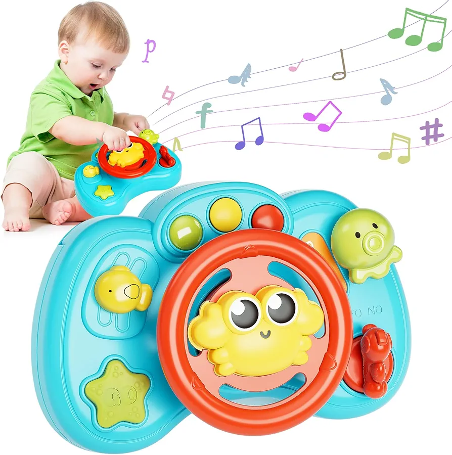 MOONTOY Steering Wheel Toys for Baby 6-12 Months, Simulated Driving Wheel, Interactive Baby Toys, Musical Pretend Driving Toy, Learning Toys for 6 7 8 9 12 Month Baby, One Year Old birthday Toy gift