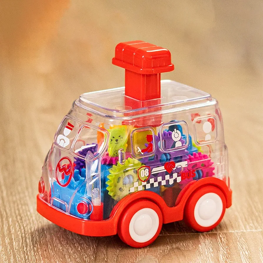 Baby Car Toys for 1 2 3 Year Old Boy, Small Baby Toy Cars Press and Go Car, Transparent Gear Car Press Toy Car, First Birthday Gifts for Toddler Toys Age 1-2, Birthday Gift for Toddlers (Red)