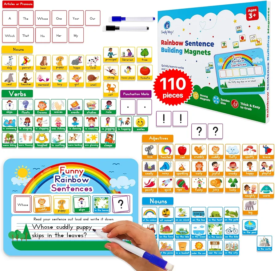 110 PCS Sentence Building Kit for Kids, Speech Speak Spell Games, Word Building Magnets, Speech Therapy Toys for Toddlers, Reading Games for Kids, Learn to Read, Reading Manipulatives - Simply Magic