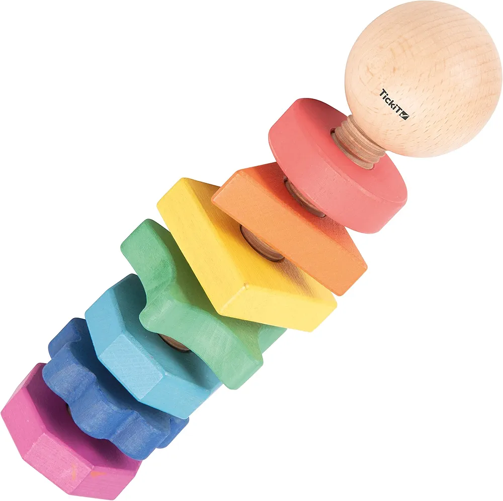 TickiT - 74003 Rainbow Wooden Shape Twister - 7 Shapes and Colors - For Ages 18m+ - Loose Parts Wooden Toys for Toddlers and Preschoolers