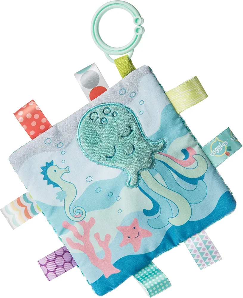 Taggies Crinkle Me Toy with Baby Paper & Squeaker, 6.5 X 6.5", Sleepy Seas Octopus