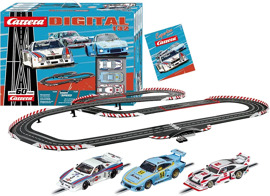 Carrera Digital Electric Slot Car Racing Track Set Includes Three Cars & Three Dual-Speed, D132 Retro Grand Prix