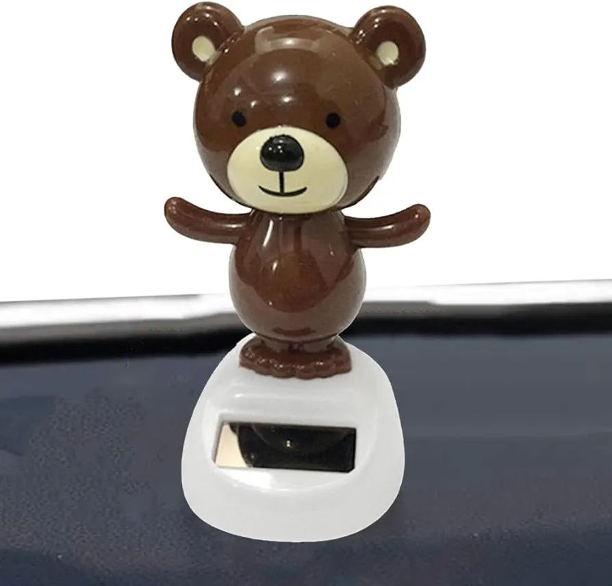 1Pc Brown Solar Dancing Bear Toy Solar Powered Dancing Figurine Car Dashboard Decor, Bobbling Head Bear Toys Shaking Head Dolls Solar Power Kits Learning and Education