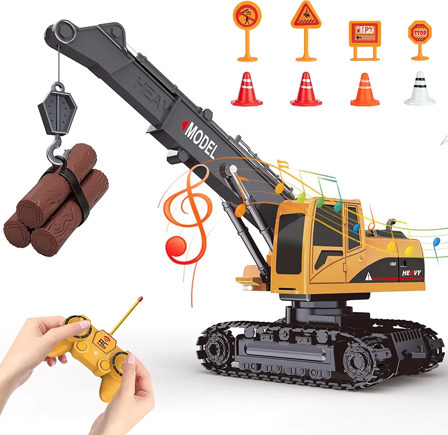 Kids-Play-Construction Cranes Rechargeable Engineering-Vehicle - 1/22 6 Channel RC Crane with Realistic Sound and Light,350° Rotation,Perfect Christmas Birthday Gift for Kids Girls Boys Ages 3-12+